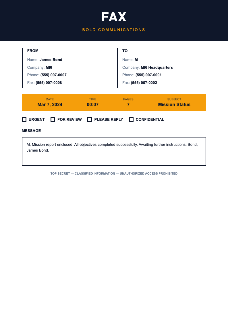 Bold header fax cover page